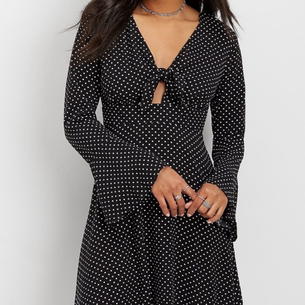 Love, Fire Knee Length Polka Dot Long Bell Sleeve Dress